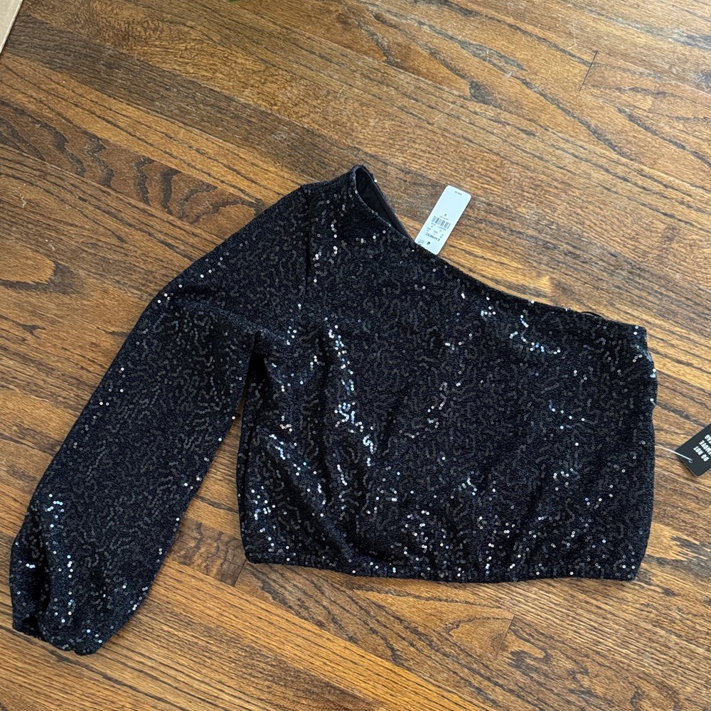 Express Black Sequin Asymmetrical Top NWT SIZE M